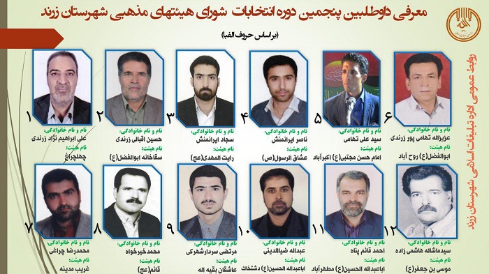 اعلام اسامی داوطلبین پنجمین دوره انتخابات شوراهای هیئت های مذهبی شهرستان زرند
